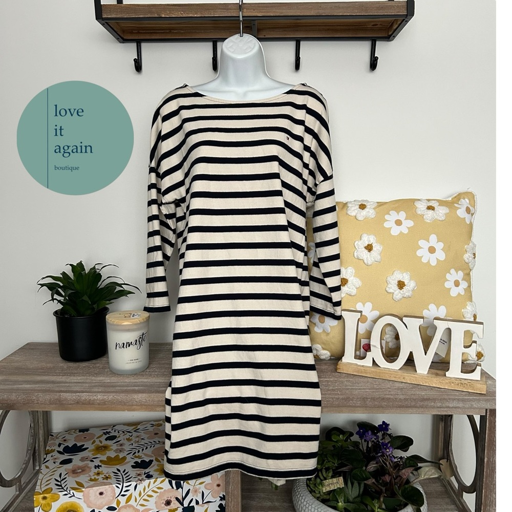 Tommy Hilfiger Striped 3/4 Length Sleeve Dress Size Large